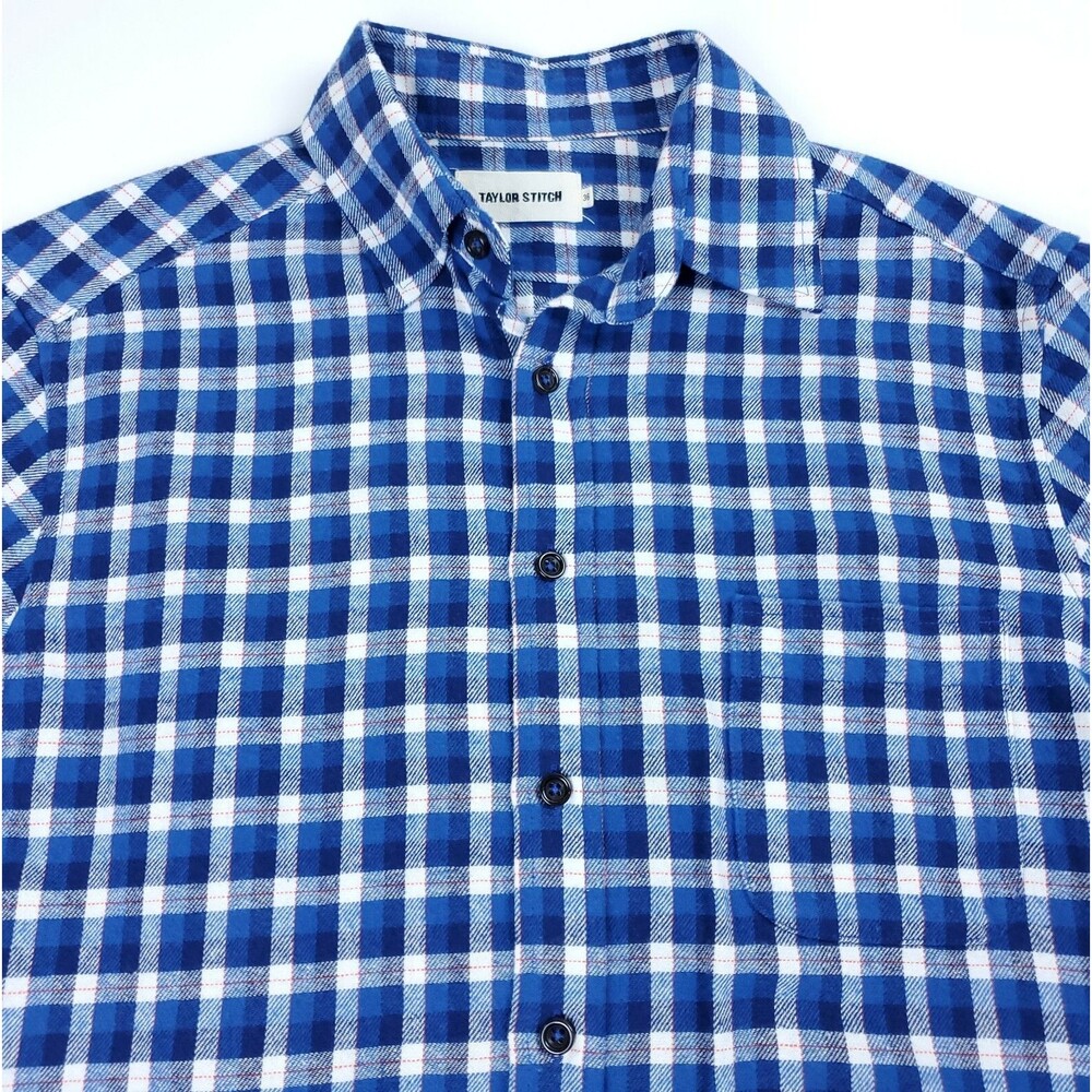 TAYLOR STITCH 100% COTTON BLUE WHITE PLAID FLANNEL SHIRT Mens SIZE 36 (Small)